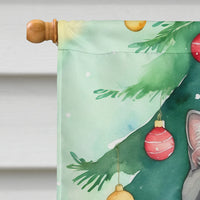 Scottish Fold Cat by the Christmas Tree House Flag