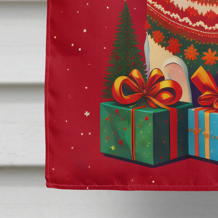 White Boxer Cropped Ears Holiday Christmas House Flag