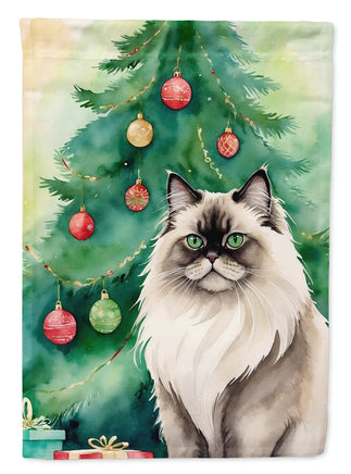 Colorpoint Longhair Cat by the Christmas Tree House Flag