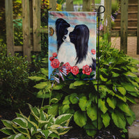 Black and White Papillon in Roses Flag Garden Size