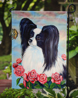 Black and White Papillon in Roses Flag Garden Size