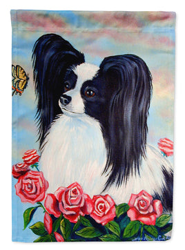 Black and White Papillon in Roses Flag Garden Size