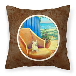 French Bulldog at the beach cottage Fabric Decorative Pillow 7181PW1414