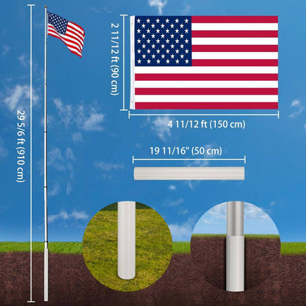 20 Ft. Aluminum Telescoping Flagpole with U.S. Flag and Handcrafted Golden Top Finial