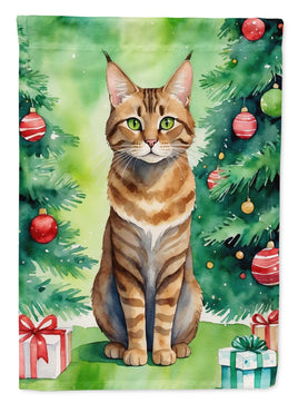 Sokoke Cat by the Christmas Tree House Flag