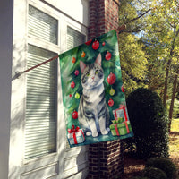 Korean Bobtail Cat by the Christmas Tree House Flag