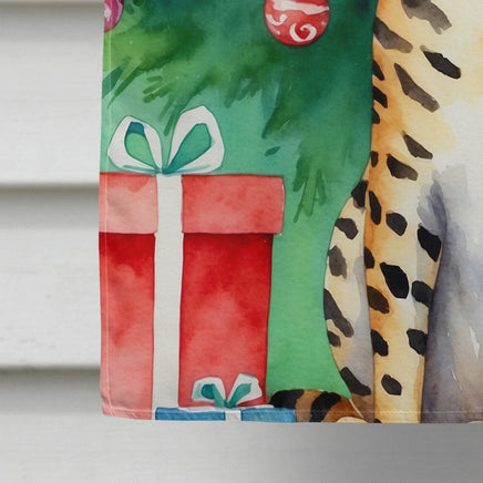 Bengal Cat by the Christmas Tree House Flag