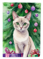 Thai Lilac Cat by the Christmas Tree House Flag