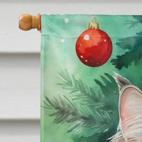 Siberian Cat by the Christmas Tree House Flag