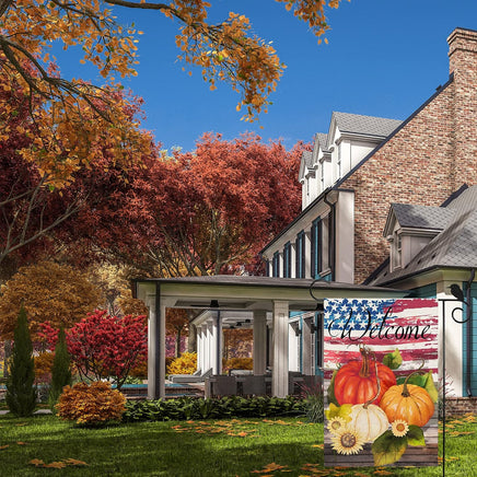 Welcome Fall Garden Flags, Patriotic Autumn Yard Flag with Pumpkins 12X18 Double Sided Fall Decorations for Halloween Thanksgiving Harvest Holiday Home Yard Farmhouse Outdoor