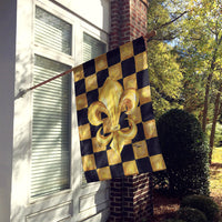 Black and Gold Fleur de lis checkered Flag Canvas House Size