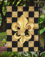 Black and Gold Fleur de lis checkered Flag Garden Size