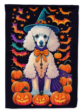 White Standard Poodle Witchy Halloween House Flag