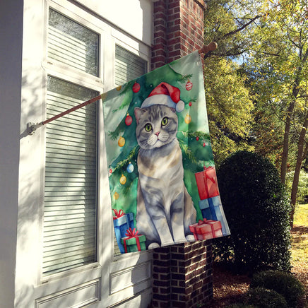 Scottish Fold Cat by the Christmas Tree House Flag