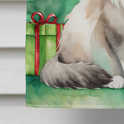 Ragdoll Cat by the Christmas Tree House Flag