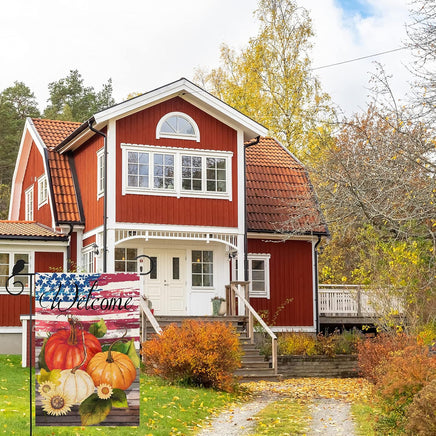 Welcome Fall Garden Flags, Patriotic Autumn Yard Flag with Pumpkins 12X18 Double Sided Fall Decorations for Halloween Thanksgiving Harvest Holiday Home Yard Farmhouse Outdoor