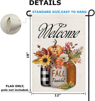 Welcome Fall Garden Flag 12×18 Inch, Floral Thankful Sunflower Vase Garden Flag Double Sided, Autumn Pumpkin Small Yard Flag Decor Thanksgiving Pumpkin Outdoor