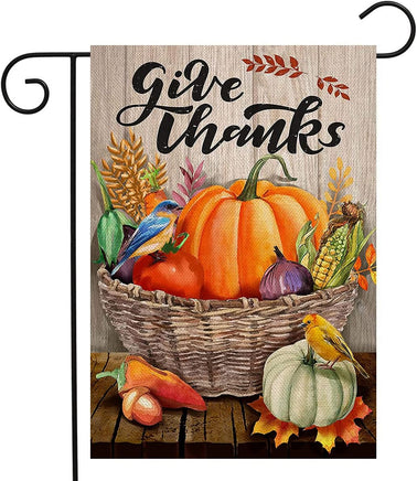 Thanksgiving Fall Garden Flags 12X18 Double Sided Pumpkin Basket Harvest Decoration Outdoor Porch, Thanksgiving Farmhouse Lawn Fall Yard Flag Decoration