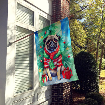 Pug Christmas House Flag