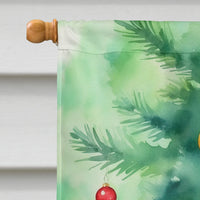 Turkish Angora Cat by the Christmas Tree House Flag