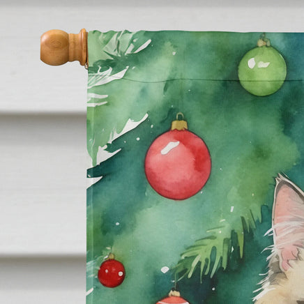 Ragamuffin Cat by the Christmas Tree House Flag