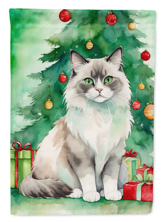 Ragdoll Cat by the Christmas Tree House Flag