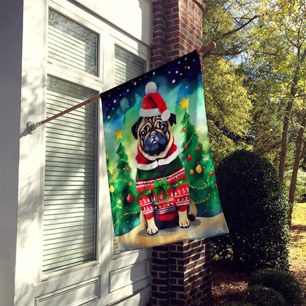 Pug Christmas House Flag