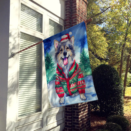 Keeshond Christmas House Flag