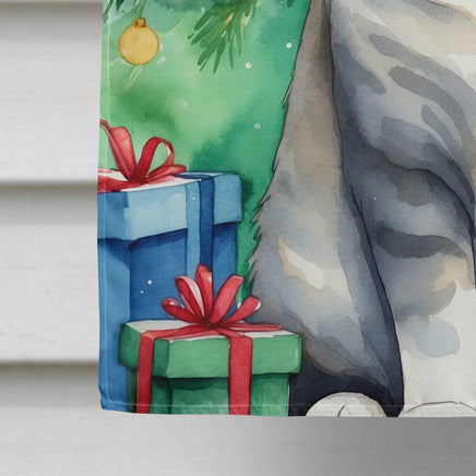 Scottish Fold Cat by the Christmas Tree House Flag