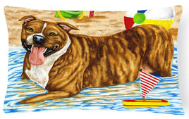 Beach Bum Staffie Fabric Decorative Pillow AMB1338PW1216