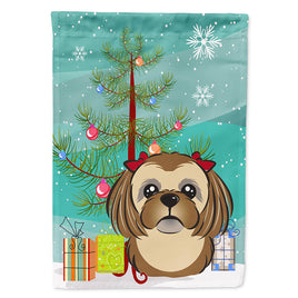 Christmas Tree and Chocolate Brown Shih Tzu Flag Canvas House Size BB1621CHF