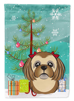 Christmas Tree and Chocolate Brown Shih Tzu Flag Garden Size BB1621GF