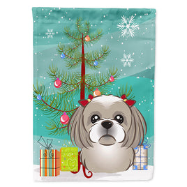 Christmas Tree and Gray Silver Shih Tzu Flag Canvas House Size BB1622CHF