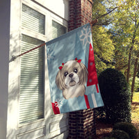 Winter Holiday Gray Silver Shih Tzu Flag Canvas House Size BB1746CHF