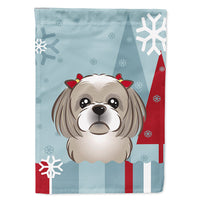 Winter Holiday Gray Silver Shih Tzu Flag Canvas House Size BB1746CHF