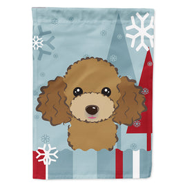 Winter Holiday Chocolate Brown Poodle Flag Canvas House Size BB1752CHF