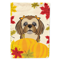 Chocolate Brown Shih Tzu Thanksgiving Flag Canvas House Size BB2055CHF