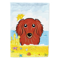 Longhair Red Dachshund Summer Beach Flag Canvas House Size BB2082CHF