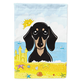 Smooth Black and Tan Dachshund Summer Beach Flag Canvas House Size BB2083CHF