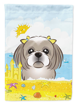 Gray Silver Shih Tzu Summer Beach Flag Garden Size BB2118GF