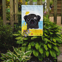 Black Pug Summer Beach Flag Garden Size BB2131GF