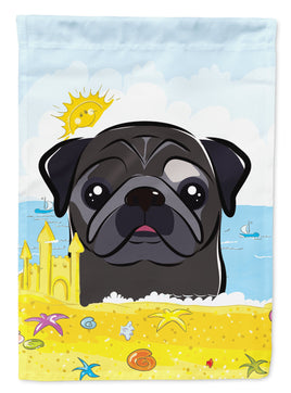 Black Pug Summer Beach Flag Garden Size BB2131GF