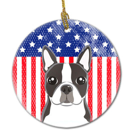 American Flag and Boston Terrier Ceramic Ornament