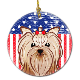 American Flag and Yorkie Yorkishire Terrier Ceramic Ornament BB2134CO1