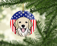 American Flag and Golden Retriever Ceramic Ornament BB2135CO1