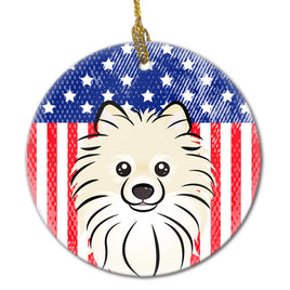 American Flag and Pomeranian Ceramic Ornament BB2137CO1