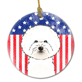 American Flag and Bichon Frise Ceramic Ornament BB2147CO1