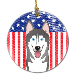 American Flag and Alaskan Malamute Ceramic Ornament BB2148CO1