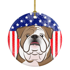 American Flag and English Bulldog Ceramic Ornament