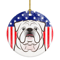 American Flag and White English Bulldog Ceramic Ornament